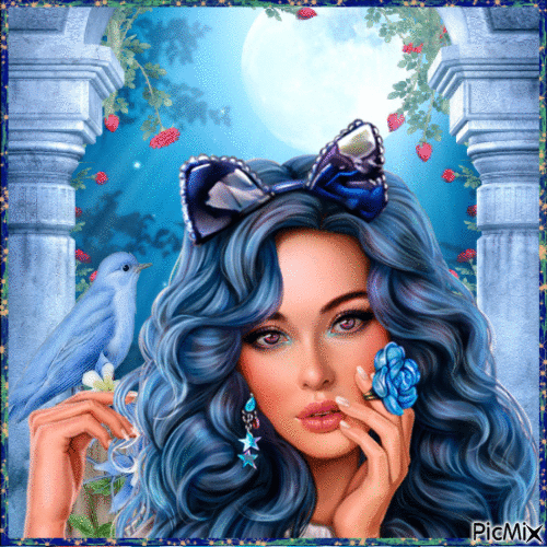 Portrait de femme aux cheveux bleus. - Gratis animeret GIF