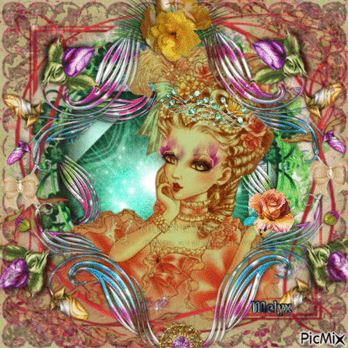 Marie Antoinette et les roses et brioche - Free animated GIF