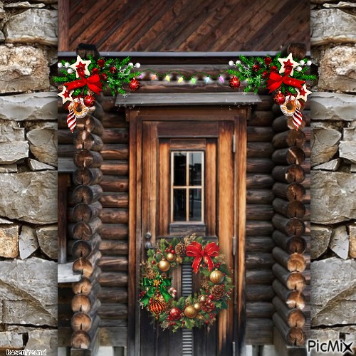 Weihnachtskranz an einer Tür - безплатен png