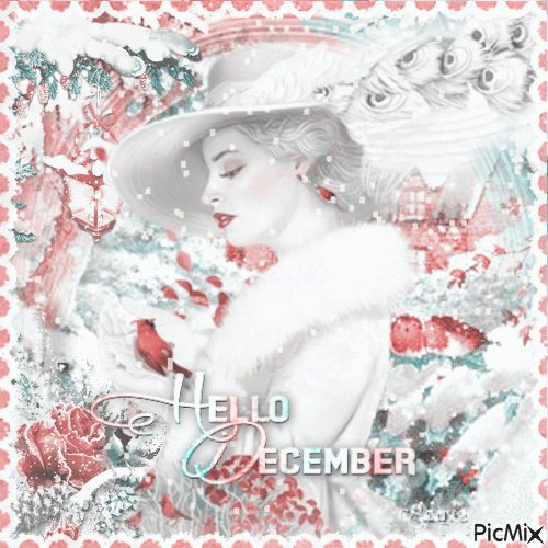 Winter Hello December woman - Gratis animeret GIF