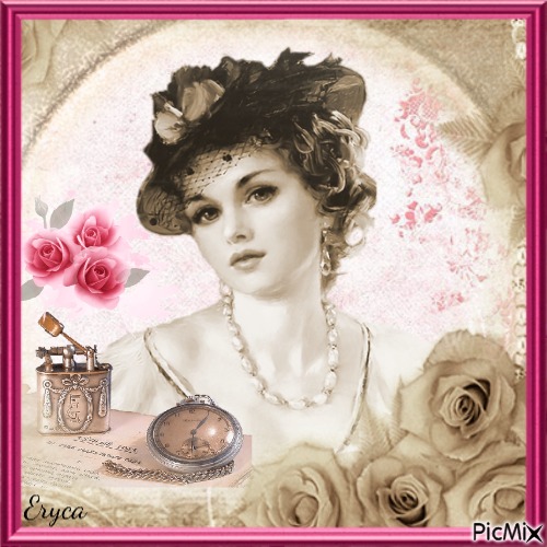Portrait vintage sépia et rose - darmowe png