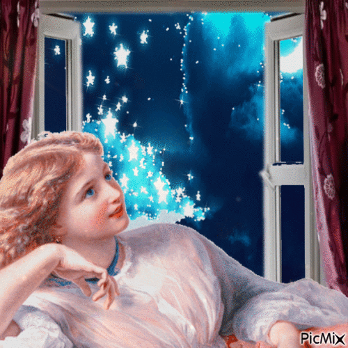 Frau, die die Sterne betrachtet - Ingyenes animált GIF