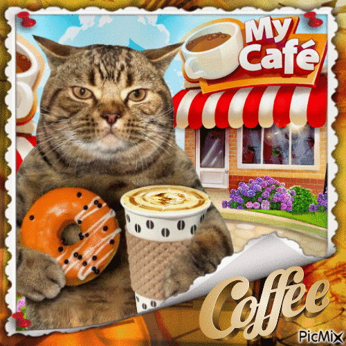 Кот с кофе - 無料のアニメーション GIF