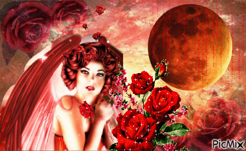 red woman moon rose - GIF animado grátis