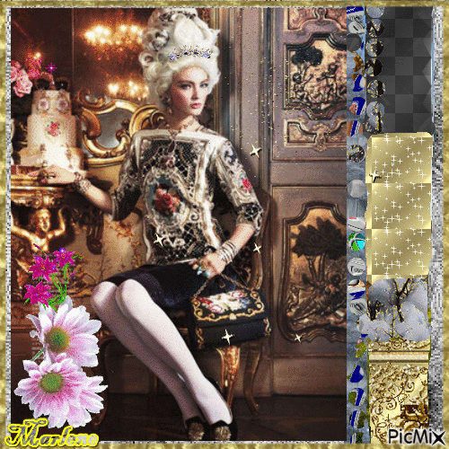 Portrait Woman Marie-Antoinette  Deco Colors Glitter Glamour Flowers - GIF animado gratis