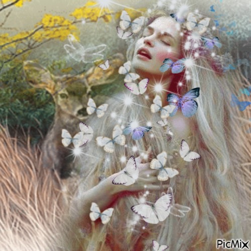 Woman and butterflies - kostenlos png
