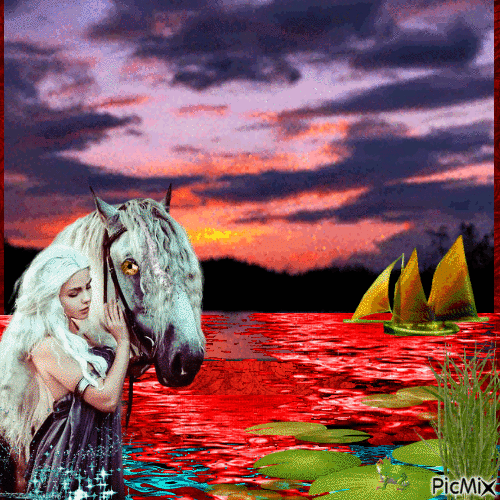 девушка с конём - Ilmainen animoitu GIF