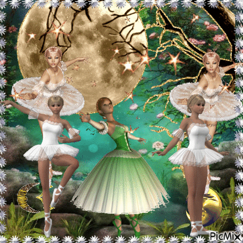 danseuse et la lune - Бесплатный анимированный гифка