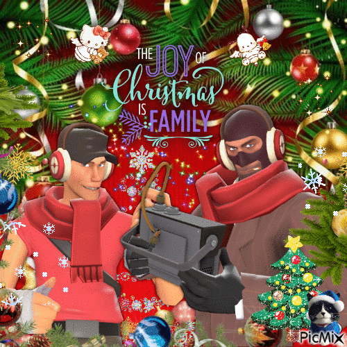happy christmas from the spy and scout tf2 - GIF animé gratuit