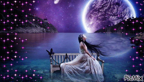 Violet Moon and Stars - GIF เคลื่อนไหวฟรี