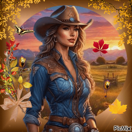 Cowgirl avec une touche d'automne - GIF animé gratuit