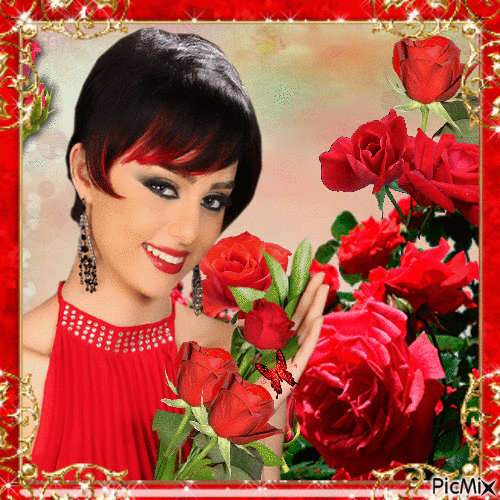 Женщина и розы - Ingyenes animált GIF