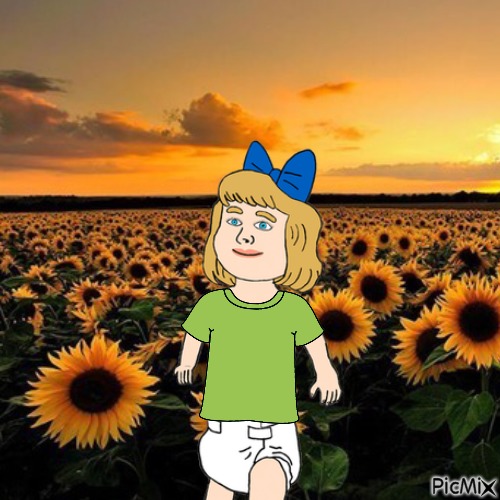 Baby in sunflower field - PNG gratuit