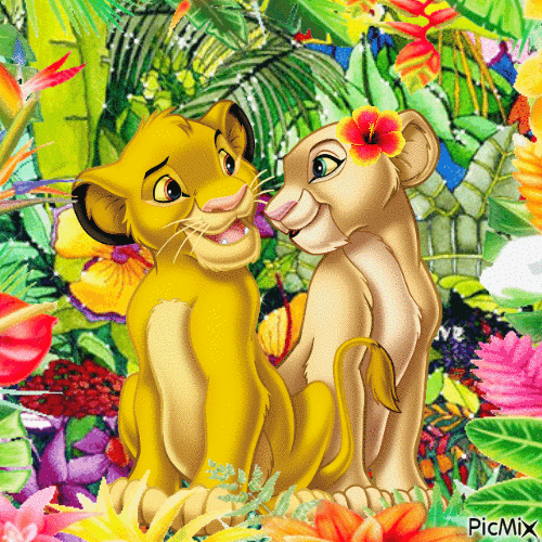 Young Simba and Nala - Zdarma animovaný GIF