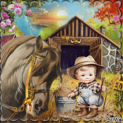 cheval et le garçon - Darmowy animowany GIF