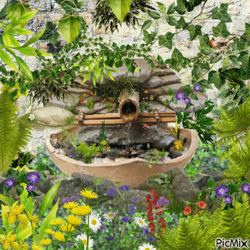 fontaine de jardin zen - GIF animasi gratis
