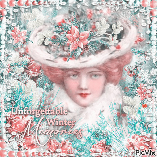 Winter/Christmas vintage woman flowers PT - GIF animé gratuit