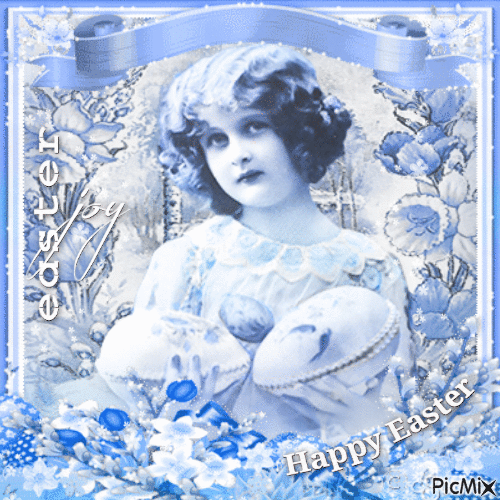Easter girl vintage blue - Gratis geanimeerde GIF