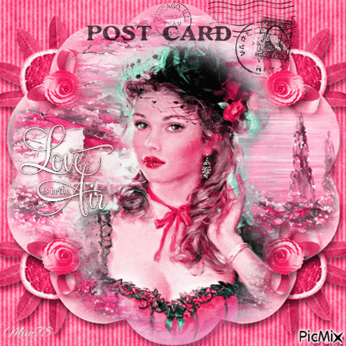 carte postale ,tons roses - Free animated GIF