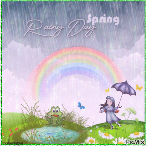 Frühlingsregen und ein Frosch - Darmowy animowany GIF