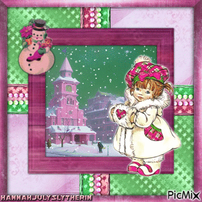 {Little Girl in Winter in Pink & Green} - Free animated GIF