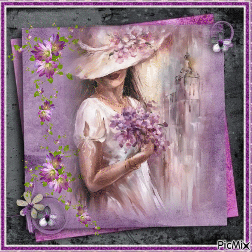 Donna con violette - GIF animé gratuit