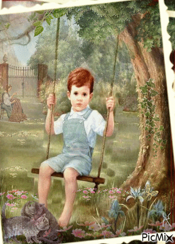 niño jugando en la hamaca - Free animated GIF