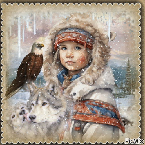 Native American in Winter - Free animated GIF