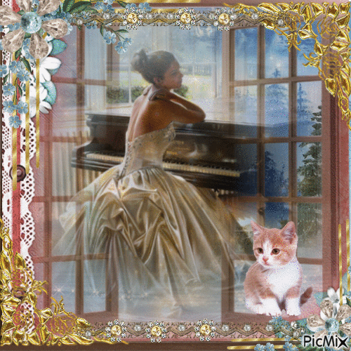 femme au piano - GIF เคลื่อนไหวฟรี