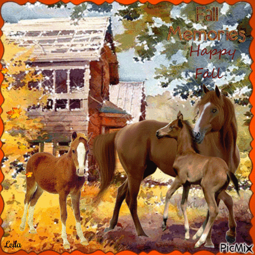 Fall memoris. Happy Fall. Horses - Free animated GIF