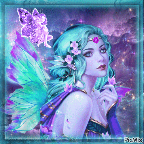 Fairy Princess in teal and purple - GIF animé gratuit