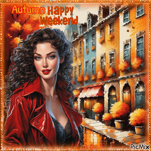 Autumn. Happy Weekend. Woman. City - Animovaný GIF zadarmo