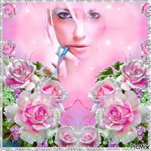 Un beau visage avec des roses - Gratis geanimeerde GIF