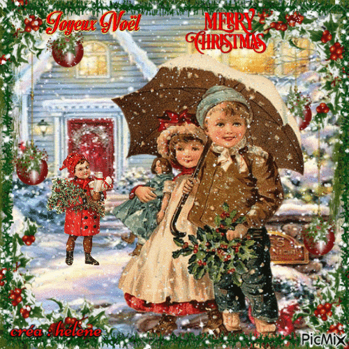 Joyeux Noël - Enfants vintage - GIF animado gratis