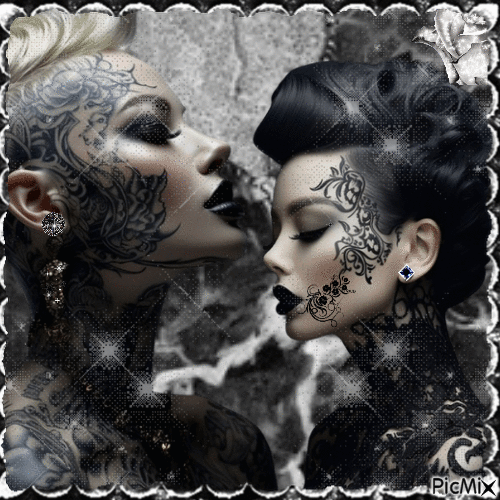 Dos caras de mujeres tatuadas - GIF animé gratuit
