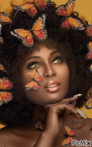 morena con mariposas - GIF animate gratis