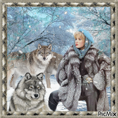 Wolf lady and snowstorm - Free animated GIF