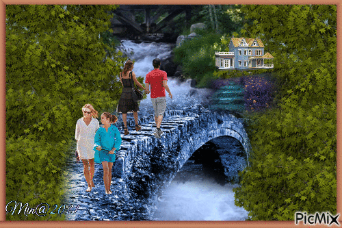 Min@  En promenad över bron--A walk across the bridge - Бесплатный анимированный гифка