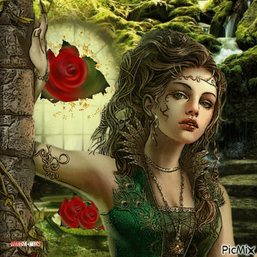 Fantasy-woman-flowers-nature - GIF animasi gratis