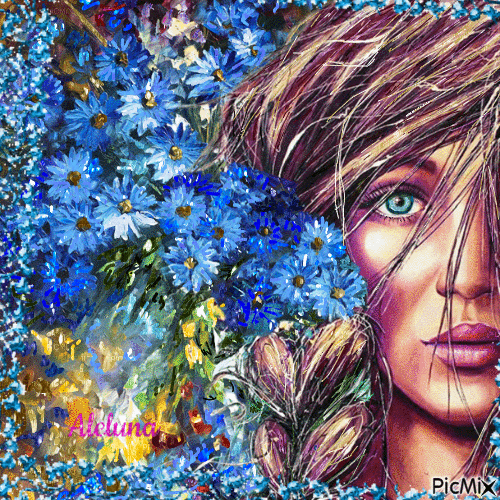 Elena si è adornata di fiori blu - GIF animasi gratis