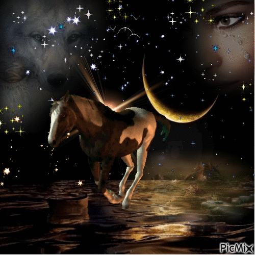 Horse by night - Free animated GIF