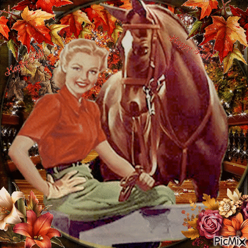 Mujer y su caballo - Vintage - GIF animé gratuit
