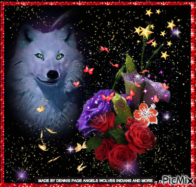 WOLF IN FLOWERS - Free animated GIF