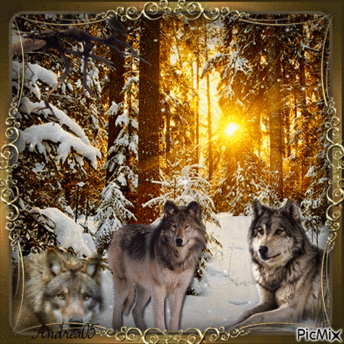 Animaux en hiver-les loups ... - Ingyenes animált GIF