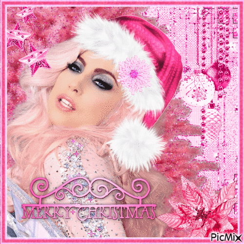 Lady Gaga in pink for Christmas - GIF animado grátis