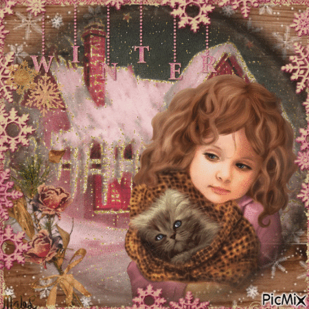 Petite Fille et Chat en Hiver - Free animated GIF