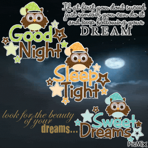 Good Night. Sleep Tight. Sweet Dreams. Follow your Dreams.... - Free  animated GIF - PicMix