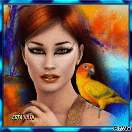 La belle rousse et son perroquet - Gratis geanimeerde GIF