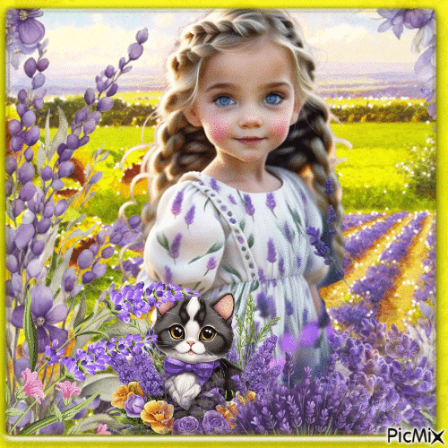playing in the lavendel field - Animovaný GIF zadarmo
