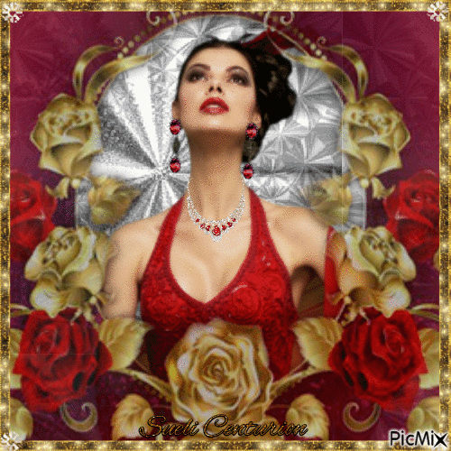 Retrato  de Mulher em Vermelho e dourado - Darmowy animowany GIF